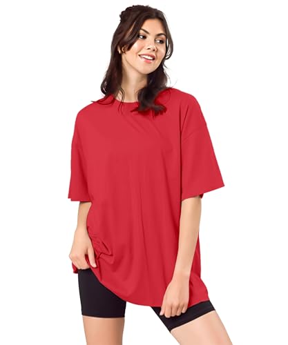 Image of SHODOX Women's Cotton Blend Oversized Drop Shoulder Solid T-Shirt(Pack of 1)