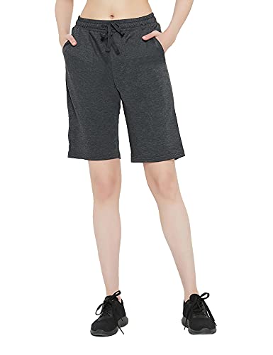 DEMOZU Bermuda Shorts for Women Knee Length Plus Size Long Cotton Jersey Sweat Walking Lounge Shorts with Pockets, Dark Grey, 4XL