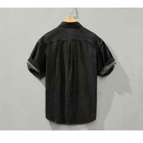 XYGJZ Men's Summer Cotton Shirts Short Sleeve Button Down Casual Denim Shirts3