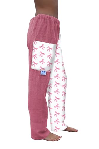 Towel Pants for Swimmers – Pink Bows - Cotton Terry Towel Pants – Beach Coverup – Resort Wear – Swim wear3
