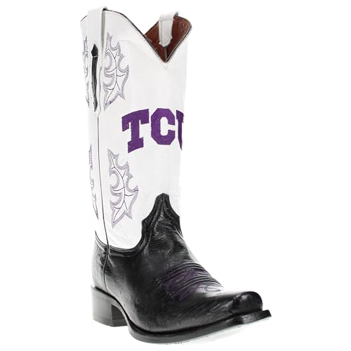 Image of Vaccari Men's Brooks Genuine Smooth Ostrich Leather NCAA Athletics Embroidery Western Cowboy Boots