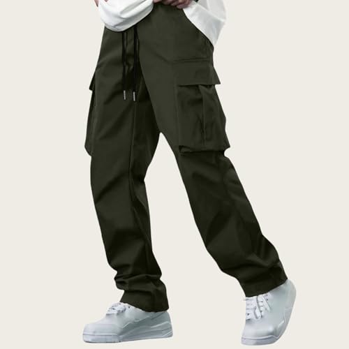 Mens Cargo Pants Casuals Elastic Waist Tactical Workout Joggers Cotton Sweatpants Stretch Drawstrings with Pockets2