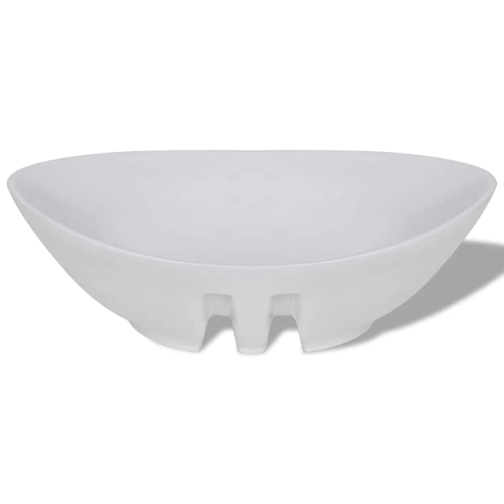 Fregadero ovalado de cerámica para baño, de alto brillo, ovalado, con rebosadero, elegante, ovalado, con orificio de rebosadero, cerámica, ovalado, 59 x 38,5 cm