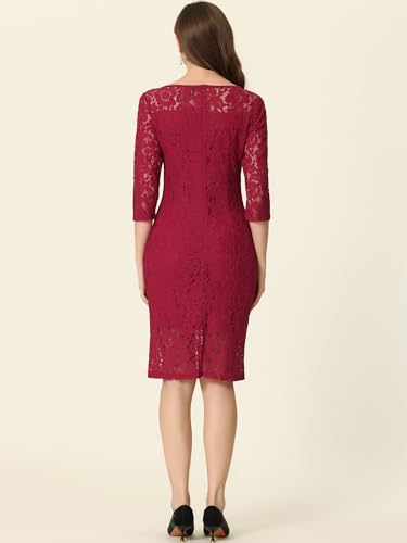 Image of Allegra K Lace Dress for Women's Elegant 3 /4 Sleeve Square Neck Bodycon Cocktail Dresses