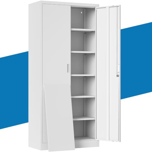 Image of Metal Storage Cabinet with Lock Doors and 5 Adjustable Shelves