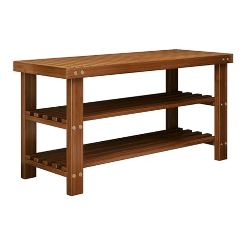 Scarpiera a 3 ripiani in bambù, panca compatta da ingresso ad alta capacità (fino a 99,8 kg), ideale per corridoio, bagno, soggiorno, finitura noce, 70 cm