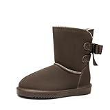 DREAM PAIRS Women's Winter Snow Boots FuzzyChic Bow Genuine Suede Leather Faux Fur Lining Memory Foam Warm Winter Short Booties for Outdoor Indoor,Size 8,Taupe,SDSB2408W