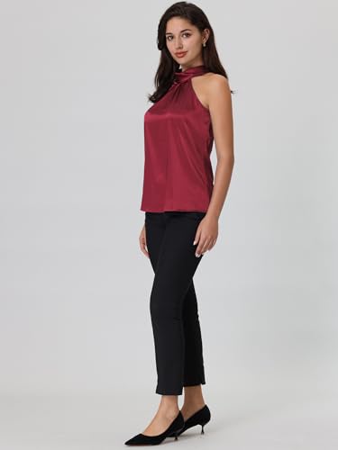 Women's Sleeveless Satin Top Halter Neck Elegant Summer Work Blouse3