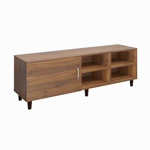 Image of VIKI Modern TV Unit for Living Room | Engineered Wood TV Cabinet with 1 Door Storage & 2 Open Shelves, Set Top Box Stand, Entertainment Unit, 140W x 48H x 40D cm | DIY | 1 Year Warranty (Walnut)