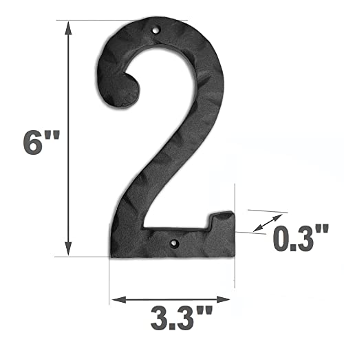Image of NACH House Numbers for Outside, 6 inch Black Address Numbers for House - Number 2 - Rustic Numbers for Outside with Mounting Hardware