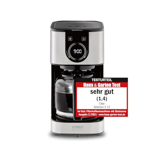 CASO Selection C 12 Design Kaffeemaschine – Edelstahlgehäuse, 1,5 l Glaskanne (12 Tassen), Touch-Bedienung & Timer, Aroma-PLUS-Funktion, Warmhalteplatte, Permanentfilter, Tropf-Stopp