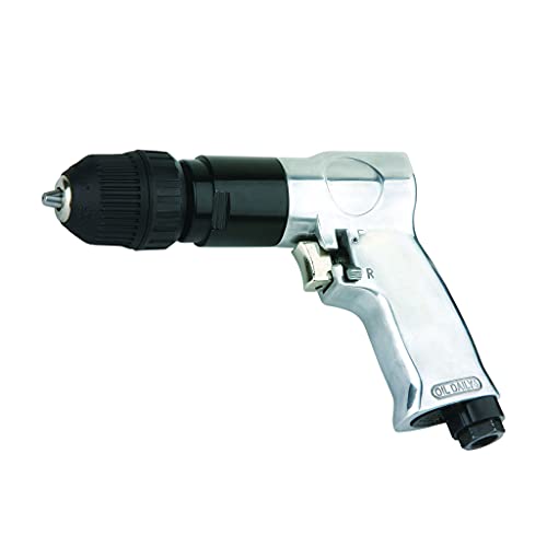 TALADRO NEUMATICO reversible automático 10 mm para compresor de AIRE COMPRIMIDO 1800RPM (incluye racor macho de 1/4') Plata
