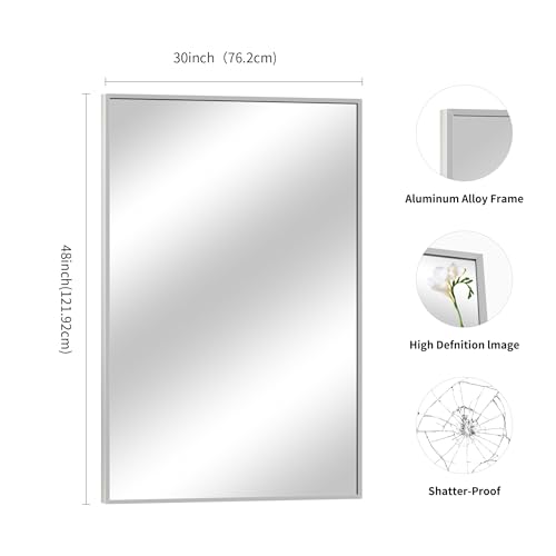 Image of COFENY Silver Bathroom Mirror for Wall, 30x48 Inch Rectangle Mirrors with Metal Frame, Modern Vanity Wall Mirror Decor for Bathroom Living Room, Entryway Hangs Horizontal or Vertical