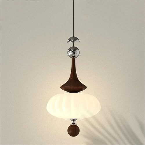 Lampe Suspendue Moderne en Grain de Noyer CFWSHJ Luminaire Blanc 3 Modes