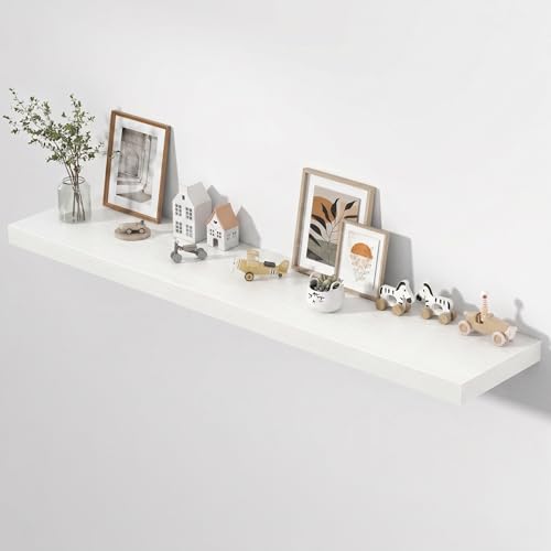 Image of Dreamland 72 inch Floating Shelves for Wall, 12 inch Deep Thicker White Floating Shelves, Wall-Mounted Shelves for Bedroom, Living Room, Kitchen, Bathroom - Set of 1