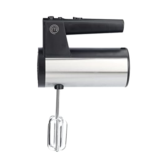 MasterChef Hand Mixer Electric, Handheld Egg Beater with Whisk Attachments and Dough Hooks, Stainless Steel Cake Accessories for Baking, Whipping Machine with Dishwasher Safe Parts, 6 Speed Settings