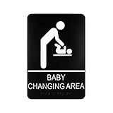 ExcelMark Restroom Sign for Business - ADA Compliant Braille Bathroom Sign with Double Sided Tape to Secure Perfectly in Less Than a Minute - Size 9 x 6 Inch (Baby Changing Area)
