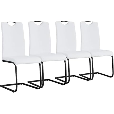 POULEII Dining Chairs Set of 4, Upholstered Dining Chairs with C-Shaped Tube Metal Legs and Faux Leather Padded Seat for Dining&Kitchen,Living Room Cover