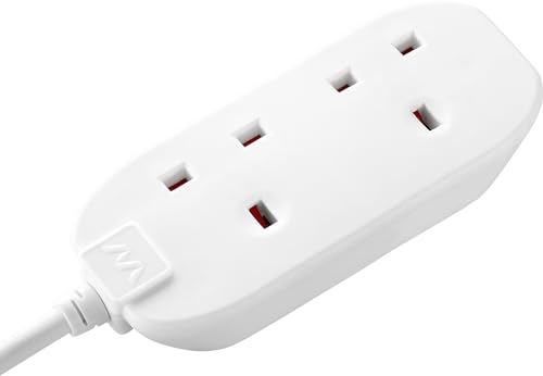Masterplug Two Socket Double Extension Lead 5 Metre Cable Unswitched 2-Way Plug Extension Cable Power Strip Basic Power White 13A 2G 5m BTG5N