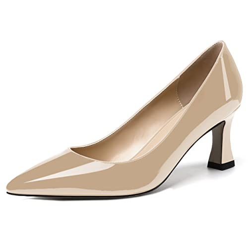 SKYSTERRY Women's Casual Office Slip On Pointed Toe Patent Spool Mid Heel Pumps Shoes 2.5 Inch