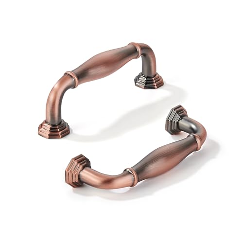 khtumeware 10 Pack 3 Inch(76mm) Brushed Antique Copper Cabinet Pulls Vintage Cabinet Handles Heavy Duty Solid Cabinet Hardware for Cupboard Drawer Pulls Dresser Handle