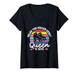 donna roller derby queen retro vintage pattinaggio a rotelle maglietta con collo a v
