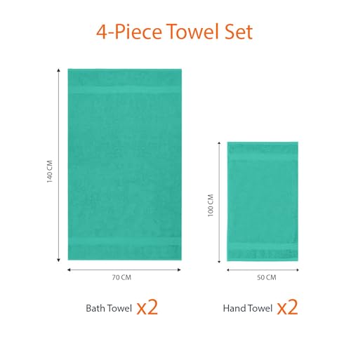 Amazon Basics Handtücher Set 4-teilig, 100% Baumwolle Ausbleichbeständig Weich, 2 Badetücher + 2 Handtücher, Grün