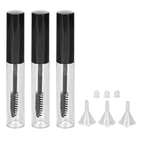 Saluaqui 3 Tubos de Rímel Vacíos, Botella Transparente de ABS para Crema de Pestañas con Varita de Pestañas y Embudos para Suero de Crecimiento de Aceite de Ricino, Maquillaje de Viaje