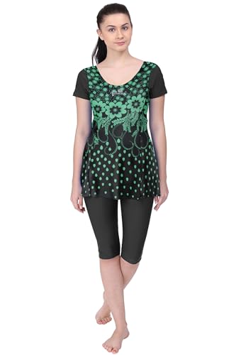 Image of Originals Swimming Costume for Women's One-Piece Beach Wear with Sleeve & Skirted 3 /4 Leggings Maximum Covered Swim Wear Dress (L - 7XL)