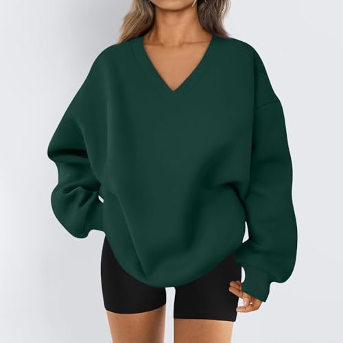 Womens Sweatshirt Oversized V Neck Fleece Pullover Sweaters Cute Y2K Casual Comfy Fall Fashion 2025 Long Sleeve Tops2
