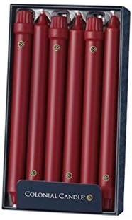 Colonial Candle Classic Unscented Dripless Taper Candle, Premium Wax with Cotton Wick, Cranberry, 10 in, Pack of 12
