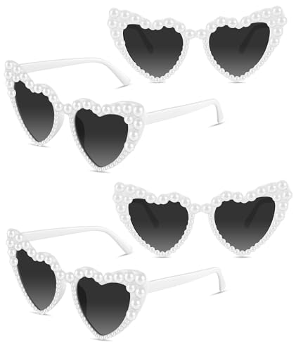 PLULON Heart Sunglasses for Women Bride White Heart Shaped Funny Classic Vintage Rhinestone Love Glasses Bachelorette Party
