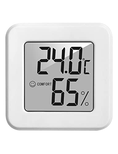 Mini Termómetro Higrómetro Digital, Pitasha Higrómetro Digital para Interiores, Temperatura Medidor y Humedad con Pantalla LCD para Casa, Oficina, Blanco (1)