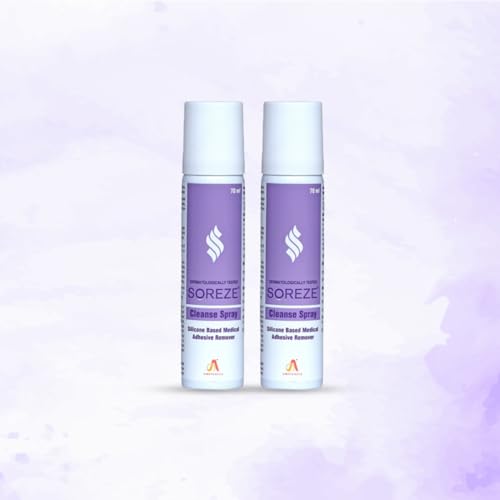 Image of Soreze Cleanse Medical Adhesive Remover Spray | Alcohol Free & Safe on Skin | No Sting and Painless | Quick Dry & Non Sticky Formula | Pack of 2 | 140ml