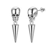 Pendientes colgantes de calavera punk para mujeres y hombres, acero inoxidable tallado en 3D, cabeza de esqueleto puntiaguda, aretes de gota góticos, declaración gótica, roca alternativa oscura