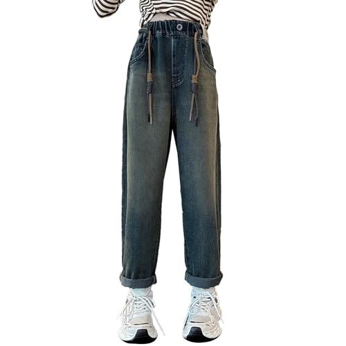 Girls' Jeans Baggy Wide Leg Cute High Waisted Trousers Kids Casual Y2k Streetwear Denim Pants with Pockets