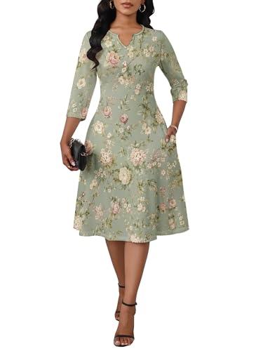 Image of PinkPatty Women's Casual 3 /4 Sleeve Midi Dresses Fit and Flare Church Work Dress with Pockets
