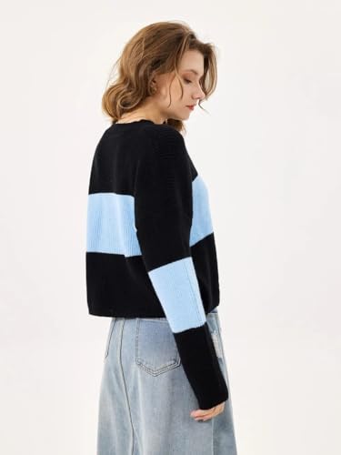 Image of URBANBAG Rolled Edges Striped Sweatshirt Fall Cute Loose Fitting Tops for Women