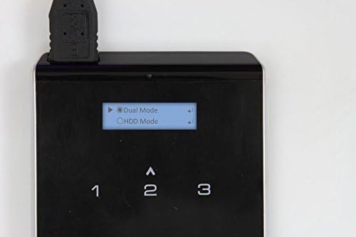 Close-up of the iodd 2541 with a USB cable connected, showing the top edge.