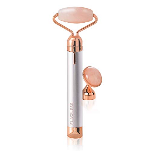 Finishing Touch Flawless Contour, Roller de Massage Visage en Quartz Rose Authentique, avec technologie micro-vibrations