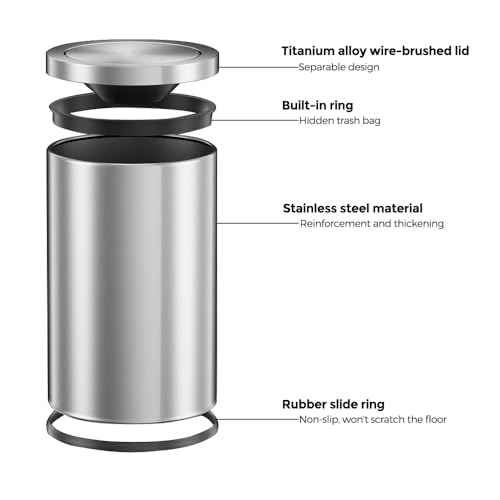 Image of Brushed Nickel Bathroom Trash Can,Stainless Steel Garbage Can with Fild Lid,Small Trash Can for Bedroom,Hotel,Office,Laundry(Sliver)