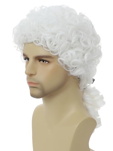 Image of Judge Colonial Wig for Men Funny Wigs Washington Halloween Costume Cosplay Crazy Mens Wig (White)