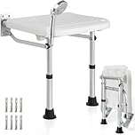 OUUTMEE Tabouret de Douche Pliable Mural, Siège de Douche Réglable en Hauteur, Chaise de Douche Antidérapante pour Personnes Âgées et Adultes Handicapés, Capacité de Charge 400LBS
