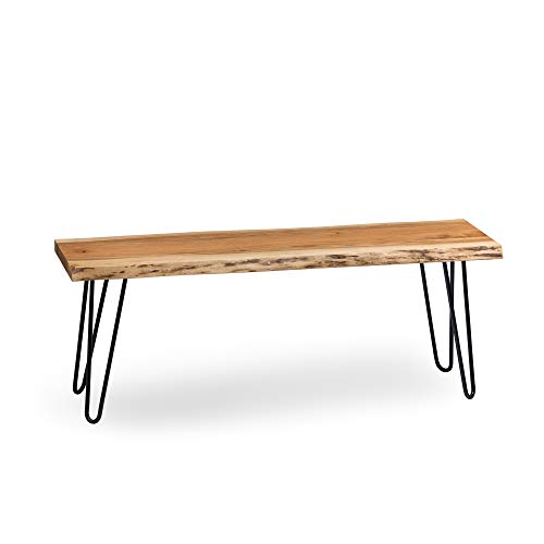 Alaterre Furniture Hairpin Natural Live Edge Wood with Metal 48" Bench