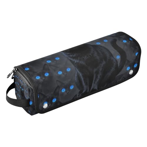 Estuche de viaje 2 en 1 para plancha rizadora con almohadilla resistente al calor y espacio para plancha alisadora y secador de cabello, negro con ojos de gato azul miniatura 1