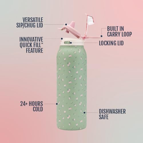 Image of Ello Pop & Fill Insulated Stainless Steel Water Bottle with Quick Fill Lid, Leakproof Locking, Sip or Chug Spout, BPA-Free, Double Wall Vacuum Insulated for Sports, Travel & School- 22oz / 32oz / 40oz