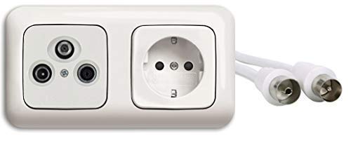 BUSCH JÄGER Komplettset Antennensteckdosen-Einsatz Radio/TV/SAT ** Triax FS 302 F + Rahmen und Abdeckung +Steckdose 20 EUC-214, Reflex SI Alpinweiß +