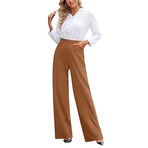 Narcissus Women’s Pull-on Pleated Wide Leg Dress Pants with Belt Loops/Winkle Resistant High Waisted Slacks for Office Wear