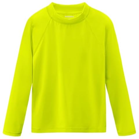 Boys Swim Shirts Long Sleeve Rash Guard Sun Protection UV SPF Rashguard Water Beach Shirts Lightweight for Toddler Youth Kids Neon Yellow 12-18M Cover