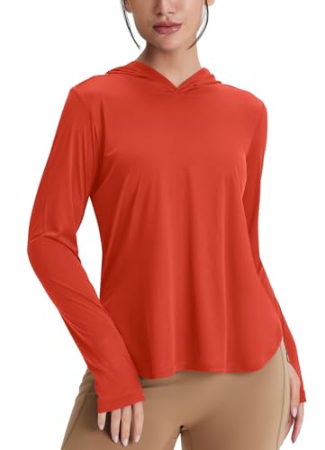Opiniones de Camisetas y tops para comprar hoy. 43 Emlovm - Camisetas de manga larga con protección solar UV y protección solar para mujer con capucha fina UPF 50+, camisetas ligeras con SPF para senderismo, Naranja, Large